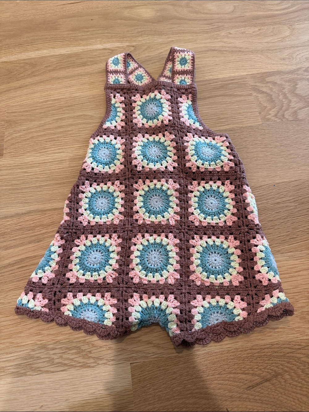 Zara Crochet Patchwork Kids Romper in Brown with Pastel colors 18 months